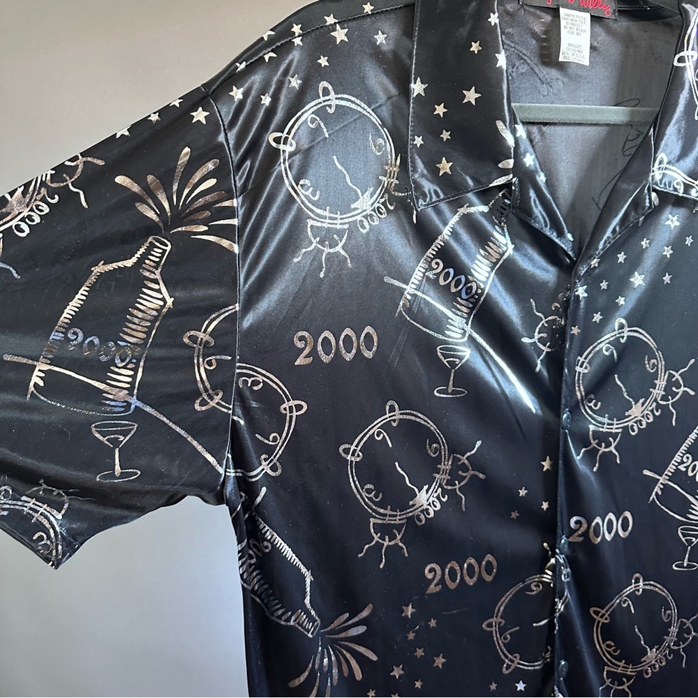 Sold Y2K Dangerous Willie 2000 New Years Silver Black Sheer Button Down Mens L - Picture 4 of 8